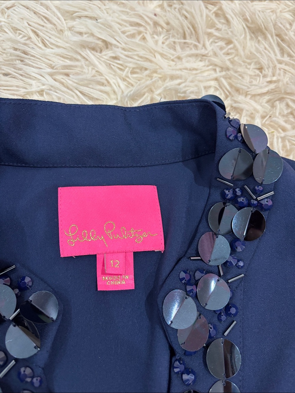 NWOT Lilly Pulitzer Navy Sequin V-Neck Long Sleeve Dress - Picture 5 of 10